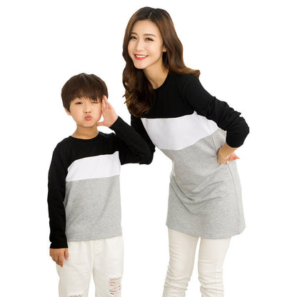 Colorblock Long-Sleeved T-Shirt For A Family Of