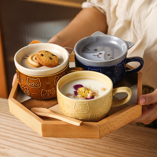 Japanese Ceramic Cartoon Cat Mugs Cute Breakfast