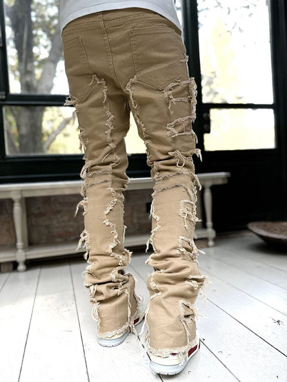 メンズ トラウザーズ パッチワークパンツ タイトフィット