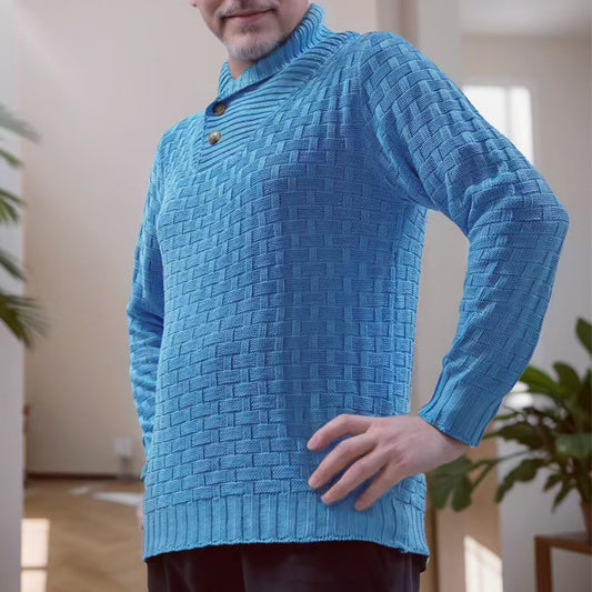 Men'S Slim Turtleneck Sweater With Button Casual