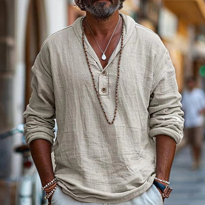 Retro Cotton And Linen Casual Long-Sleeved Shirt