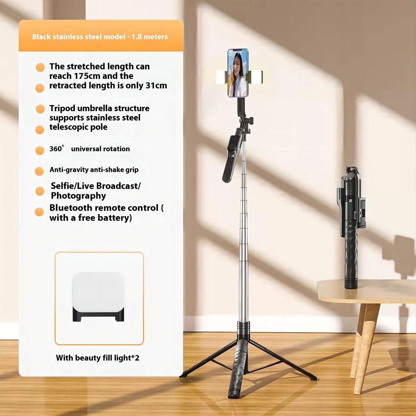 Mobile Phone Bluetooth Selfie Stick Stabilizer Floor